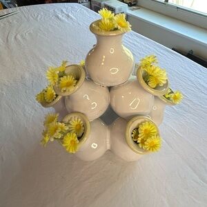 Elegant White Vase Set with Yellow Accents